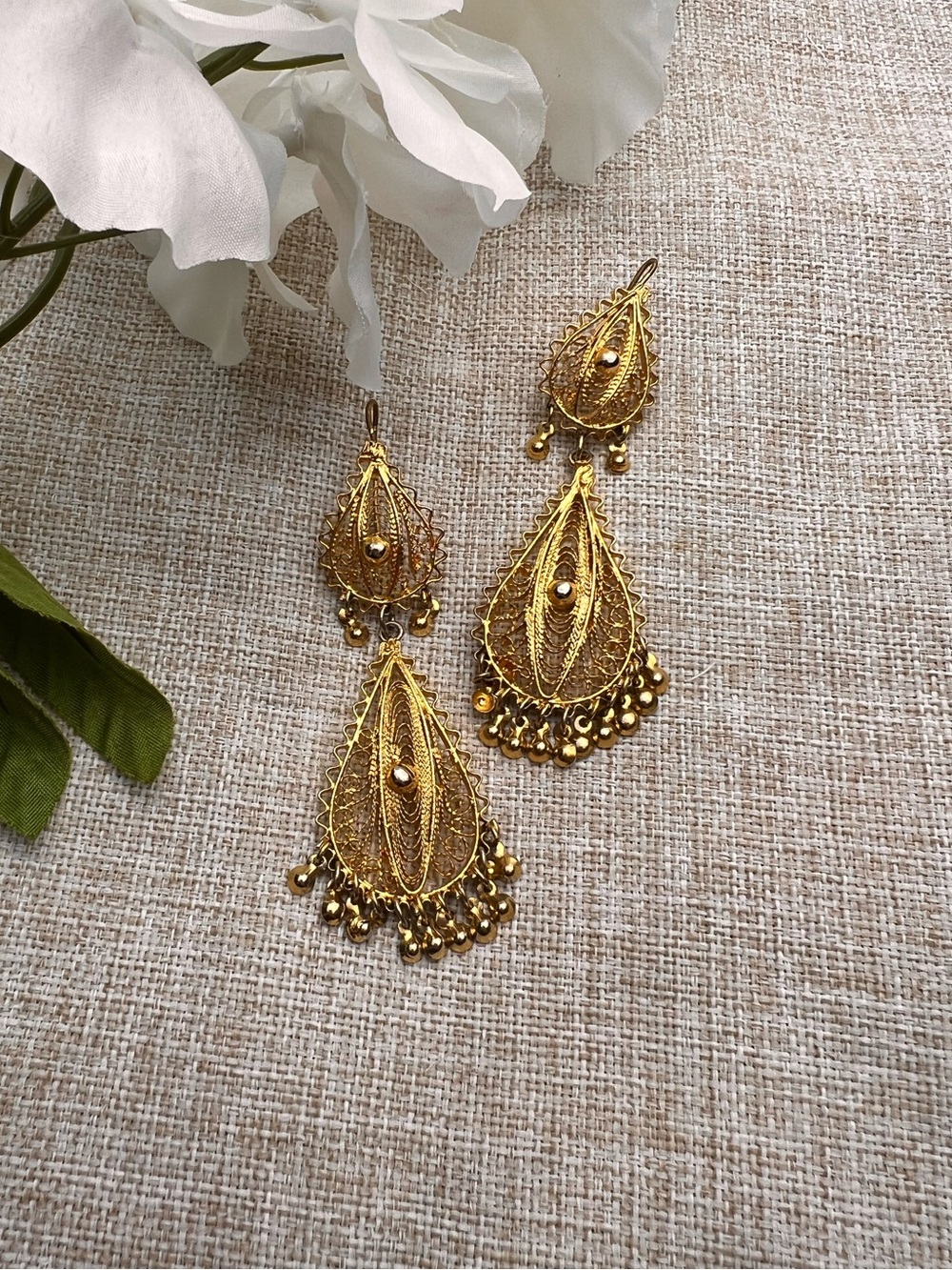 VINTAGE Gold Filigree Chunky Dangly Ethnic Earrings